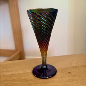 Signed RICK STRINI Iridescent Swirls Cobalt Swirls Art Glass Goblet Cup